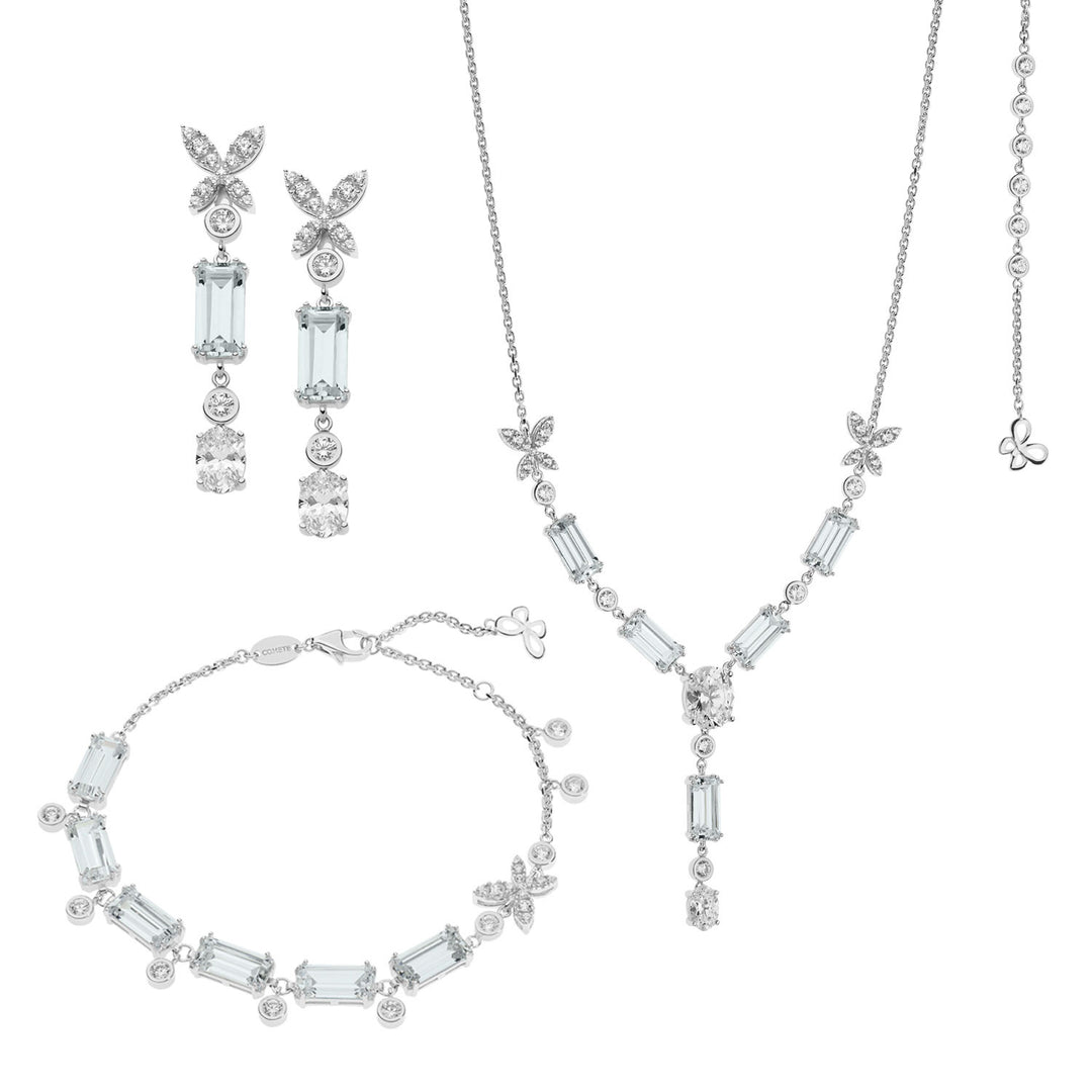 Comete-Halskette, Ohrringe und Schmetterlingsarmband aus Silber und Zirkonen KIT155131152