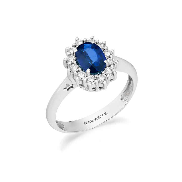 Comete Witgouden ring met diamanten en ovale saffier ANB2744