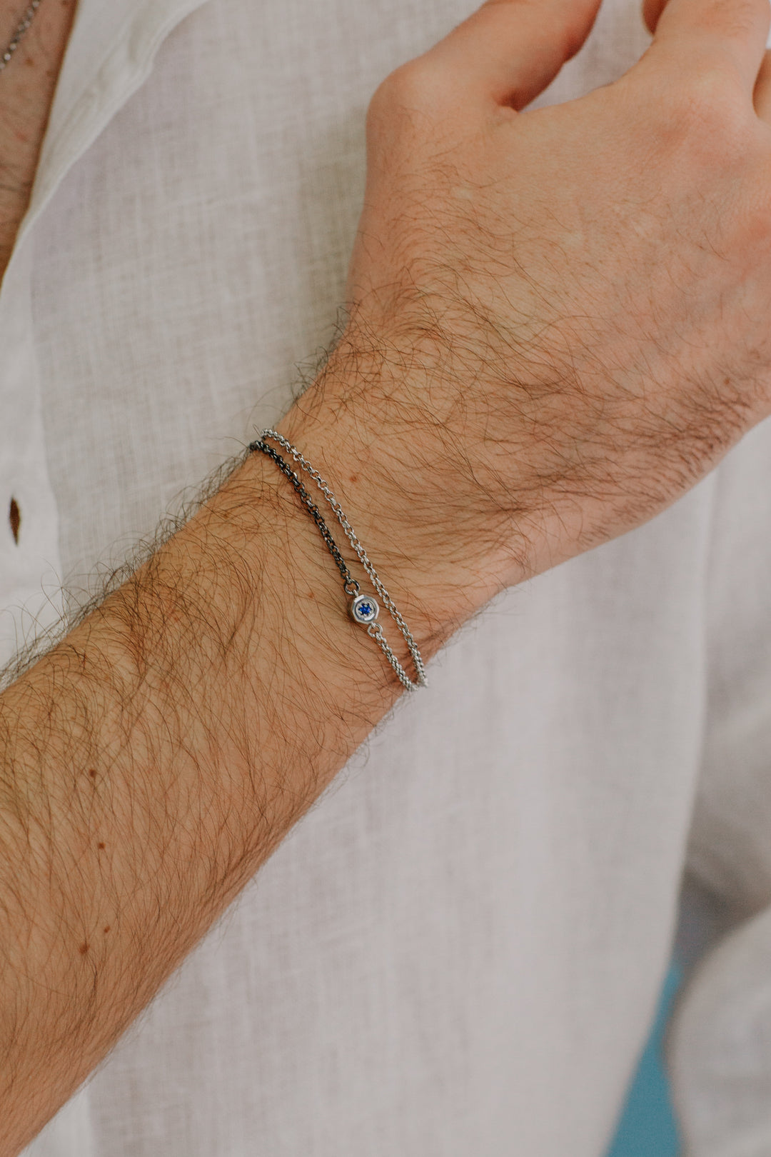 Comete Bracelet in double, polished and burnished silver UBR1043