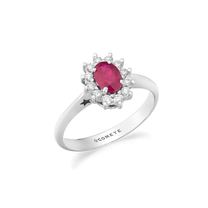 Comete Witgouden ring met diamanten en ovale robijn ANB2748