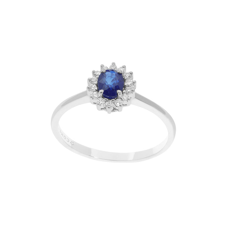 Comete-ring in goud, diamanten en ovale blauwe saffier ANB 2572