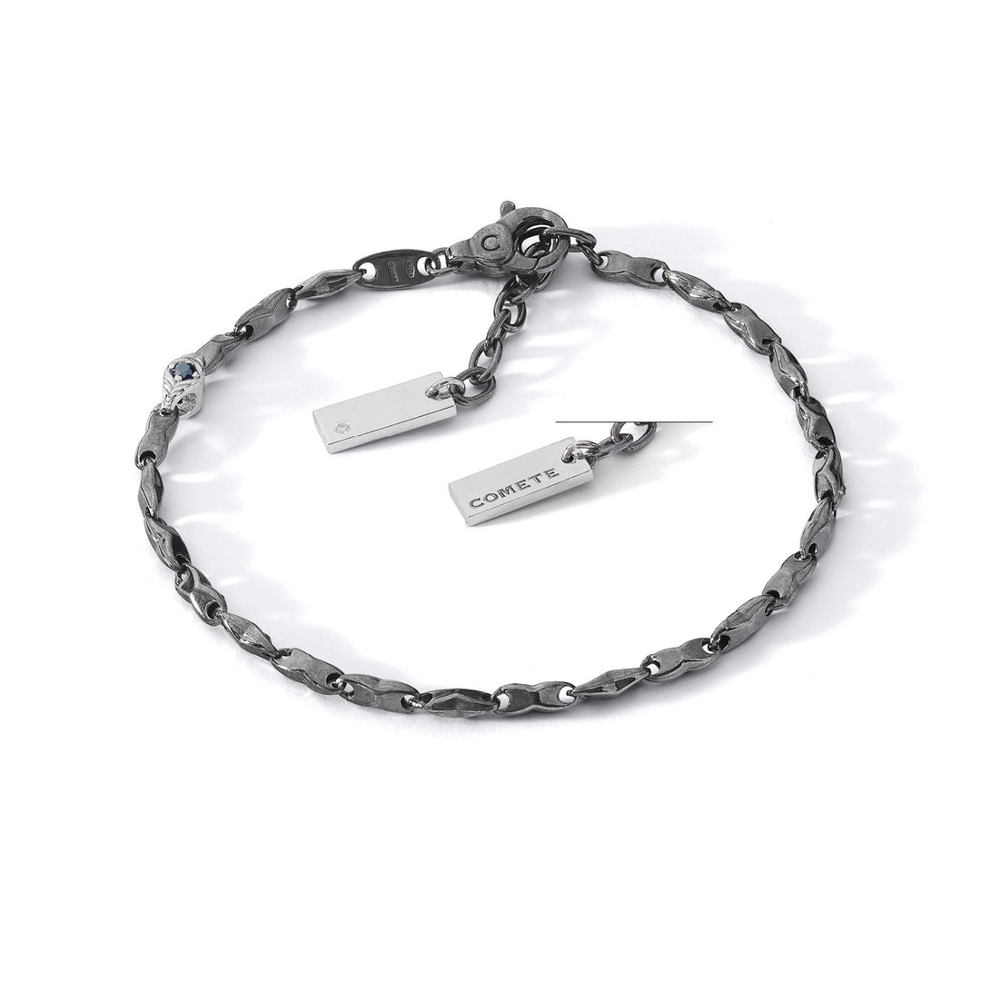 Comete Bracelet in burnished and polished silver, diamond and black spinels UBR1259