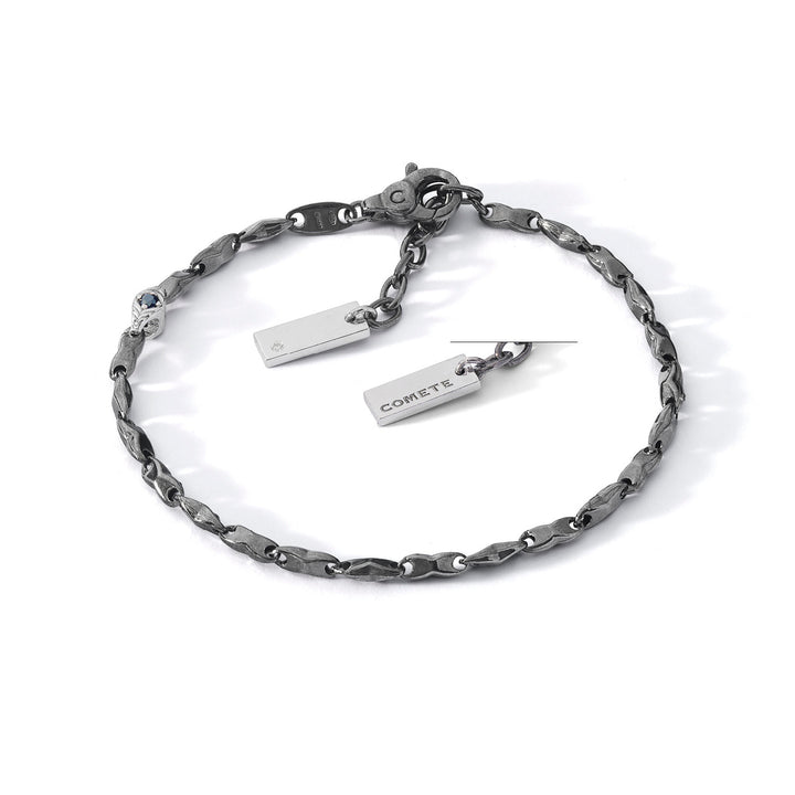 Comete Bracelet in burnished and polished silver, diamond and black spinels UBR1259