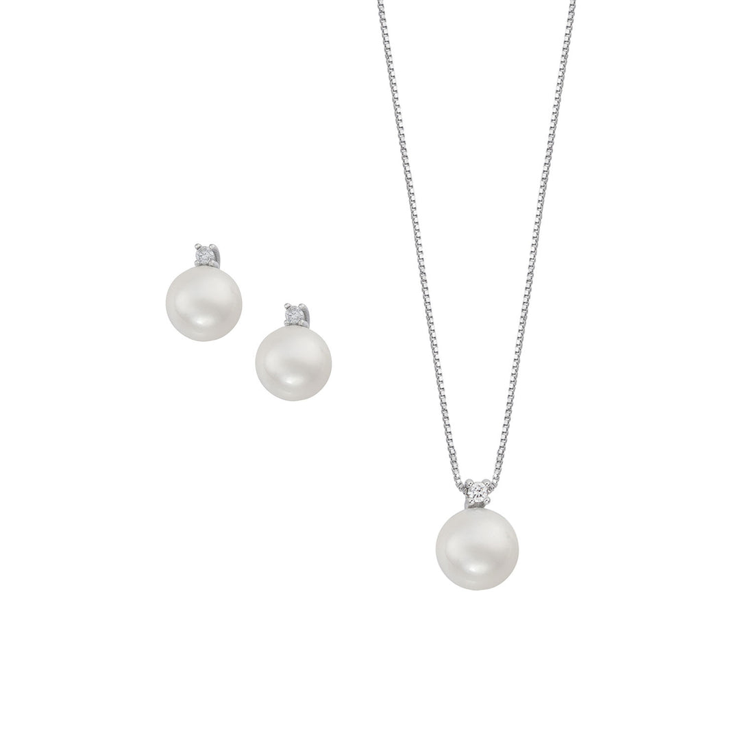 Comete ketting en oorbellen met parel in goud en diamant met veerketting KIT628764