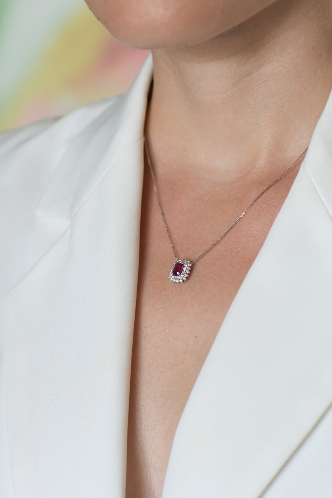 Comete Necklace in Gold, Diamonds and Octagonal Ruby GLB1604