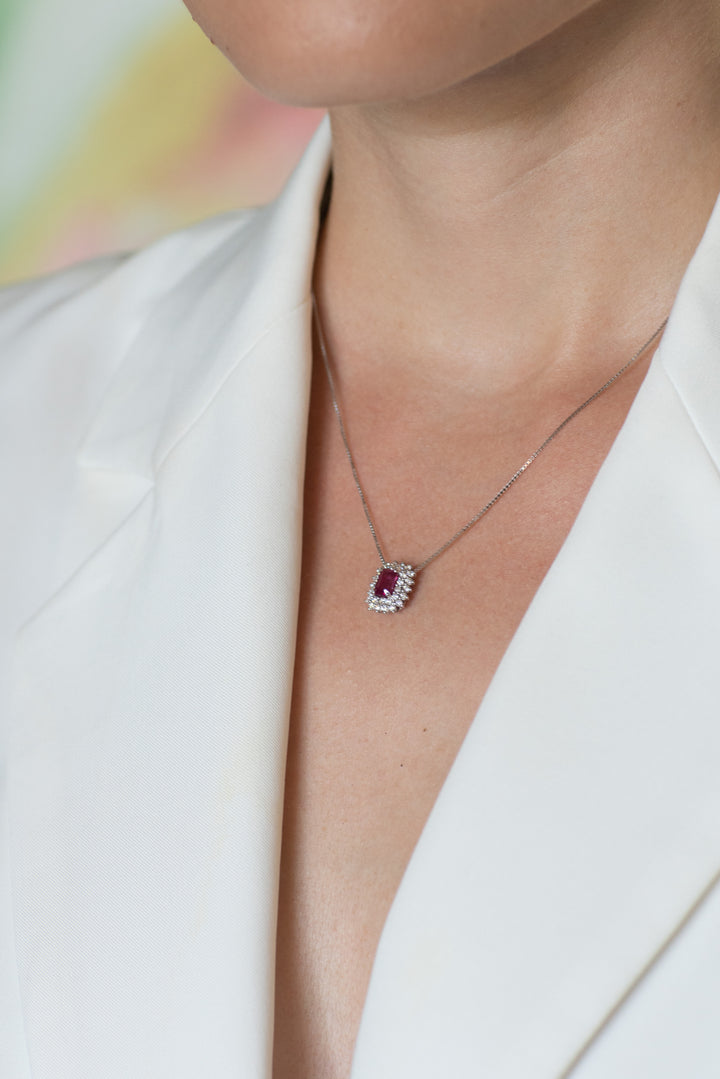 Comete Necklace in Gold, Diamonds and Octagonal Ruby GLB1604