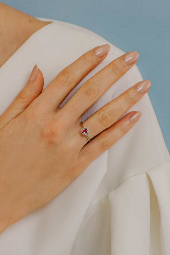 Comete Gold Ring with Diamonds and Pink Topaz Oval ANB2595
