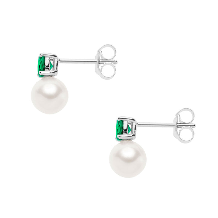 Comete Gold earrings with pearls and round emerald ORP747