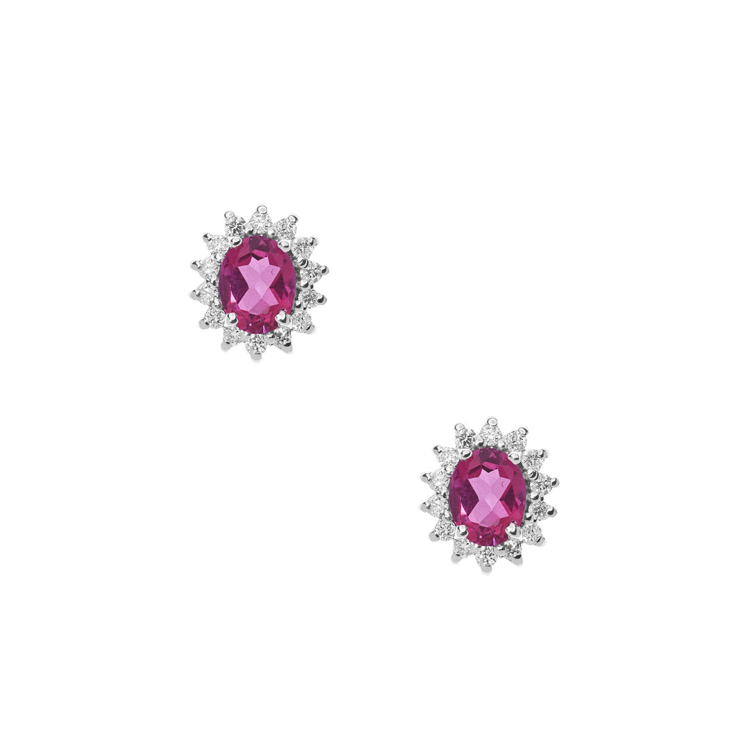 Comete Oval Gold Earrings with Diamonds and Pink Topazes ORB1037