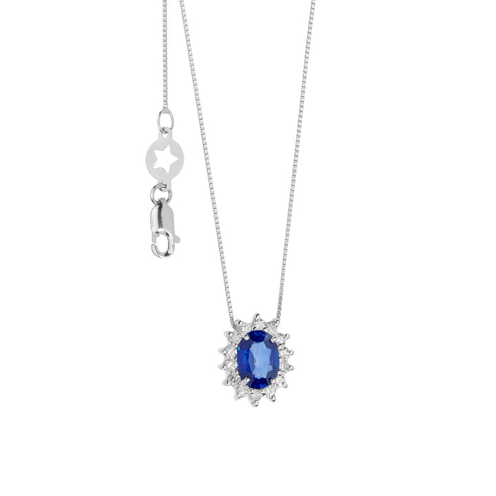 Comete ketting in goud, diamanten en ovale blauwe saffier GLB1564