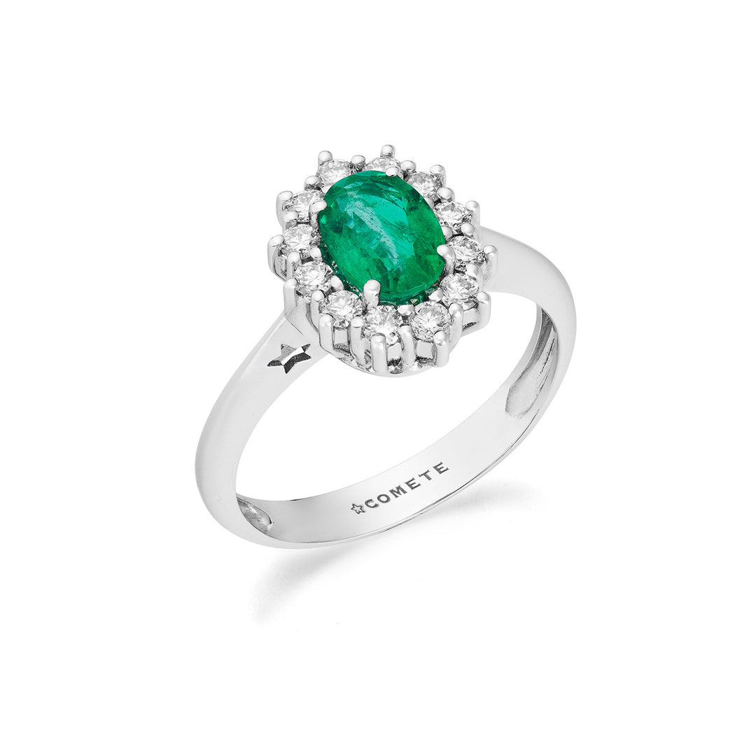 Comete White gold ring with diamonds and oval emerald ANB2750S3