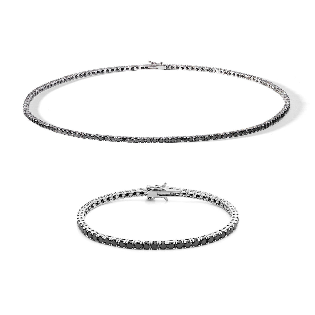 Comete Tennis Necklace and Bracelet in Silver with black zircons KIT738NM42993M20