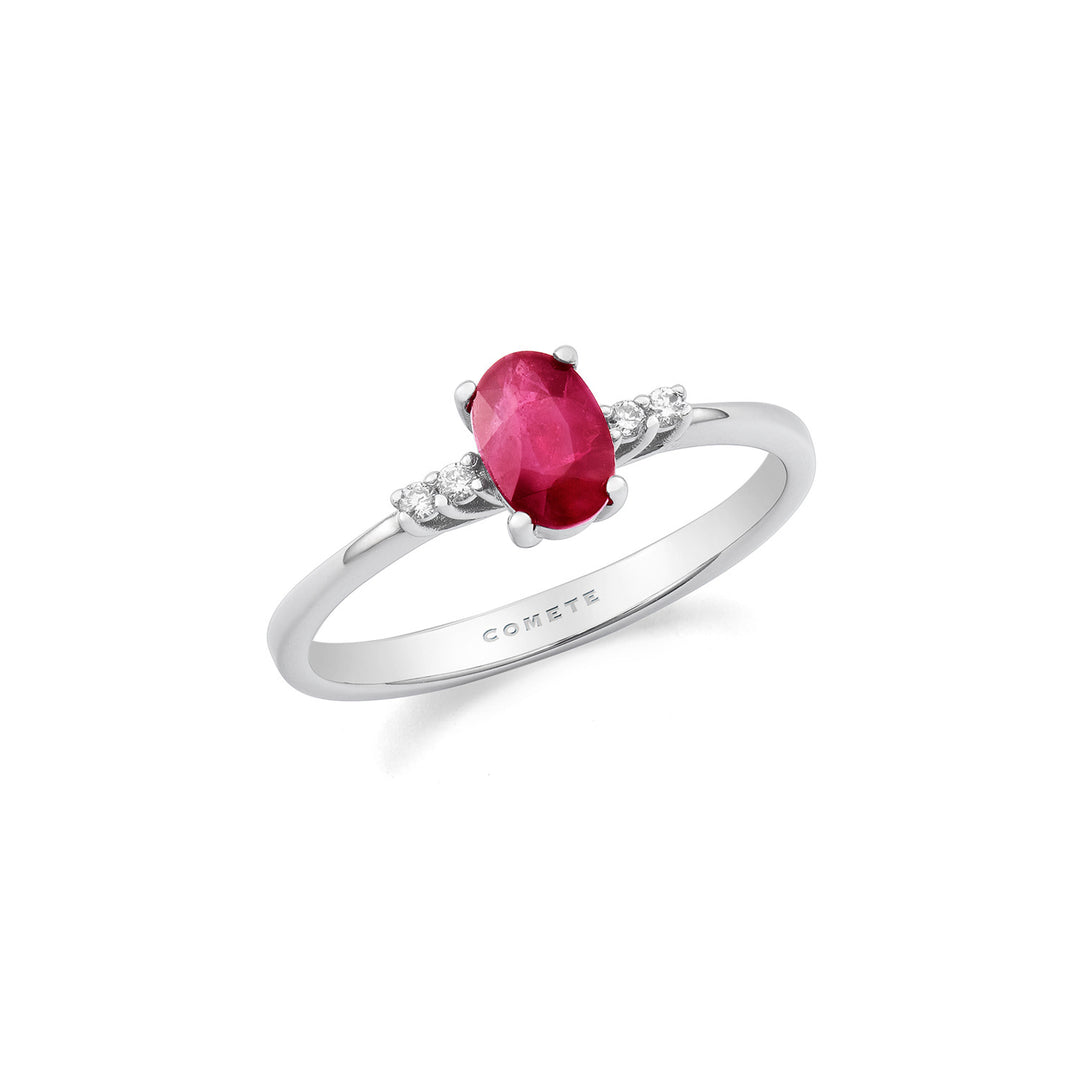 Comete-ring goud en witte diamanten, ovale robijn ANB2687