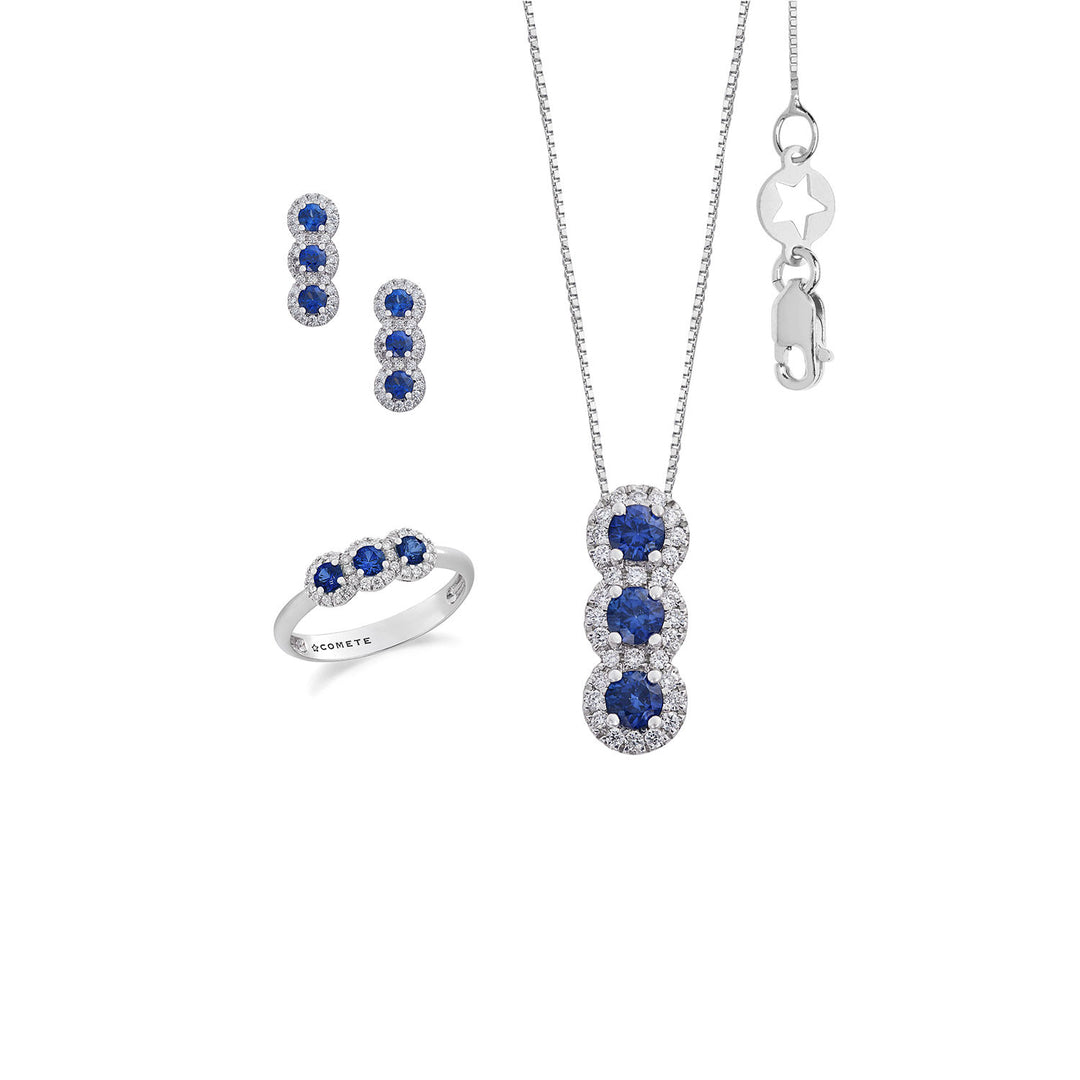 Comete Ring, Necklace and Earrings in Trilogy with Sapphires in Gold and White Diamonds KIT169427271137