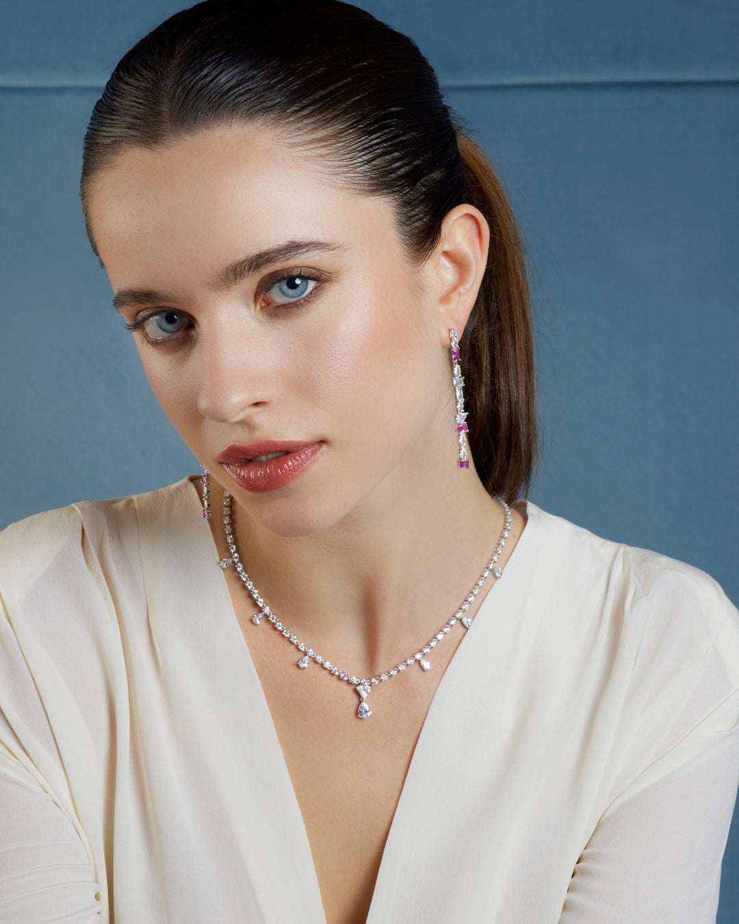 Comete Cascade earrings in 925‰ Silver and white and pink Zircons ORA217