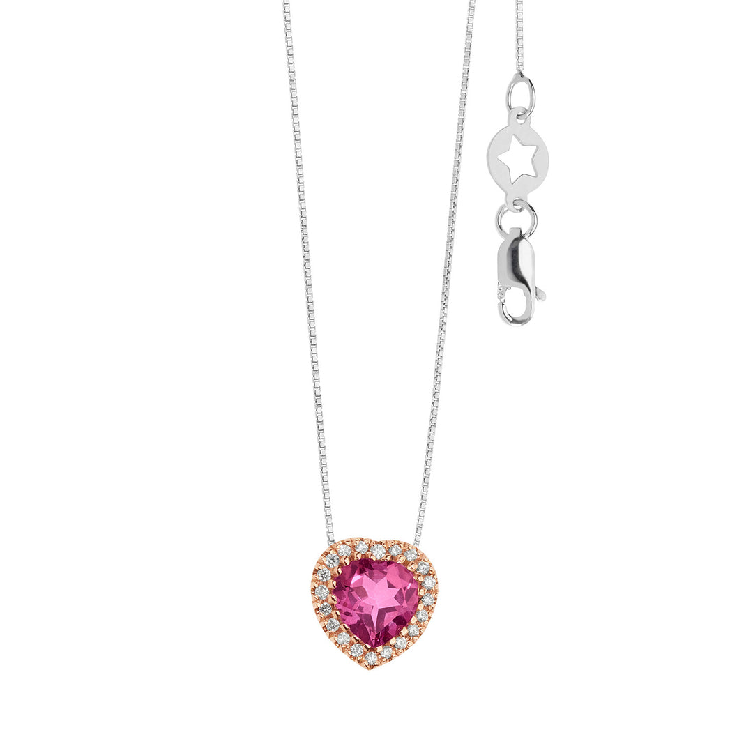 Comete ketting in goud, diamanten en roze topaas hart GLB1578