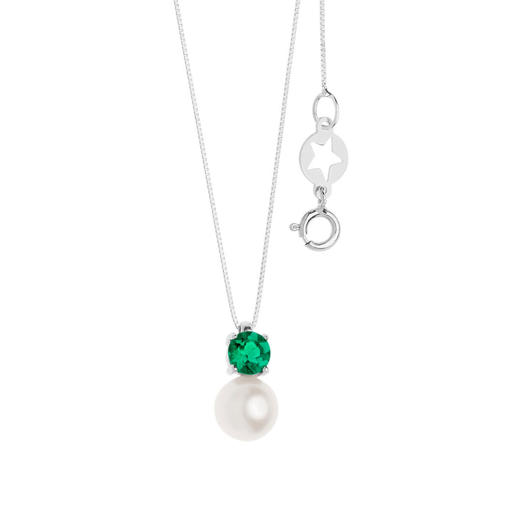 Comete Gold Necklace with Pearls and Round Emerald GLP615