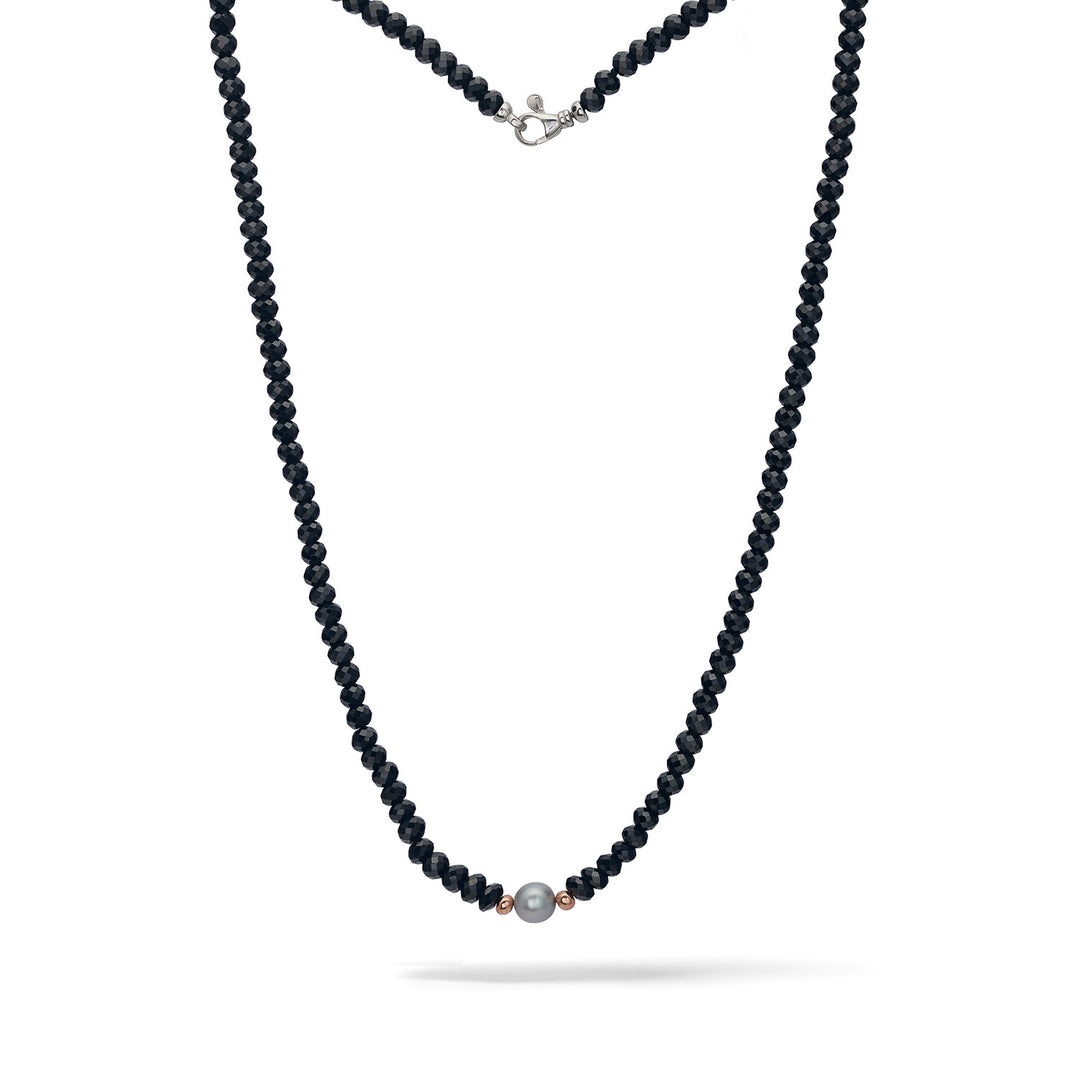 Comete Silver necklace with black spinels and gray pearl UGL740