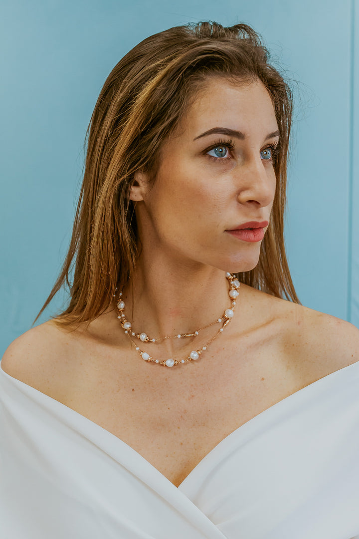 Comete Necklace 925‰ Silver with Acquadolce Pearls, Rosé Hematite GLA285