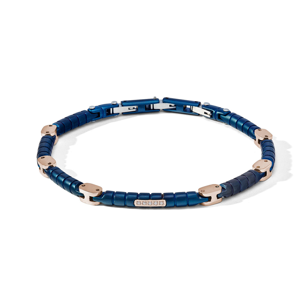 Comete Stalen armband in blauw PVD met rosé elementen en witte diamanten UBR1158