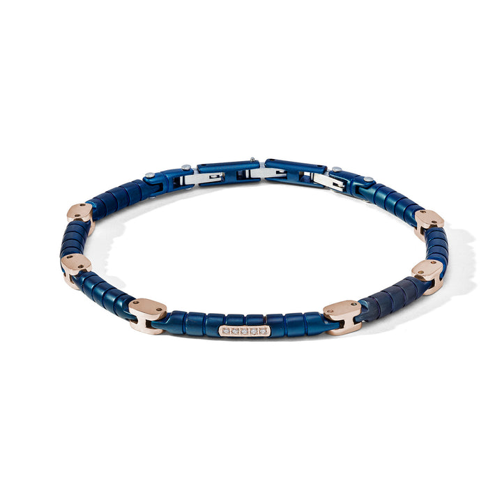Comete Stalen armband in blauw PVD met rosé elementen en witte diamanten UBR1158
