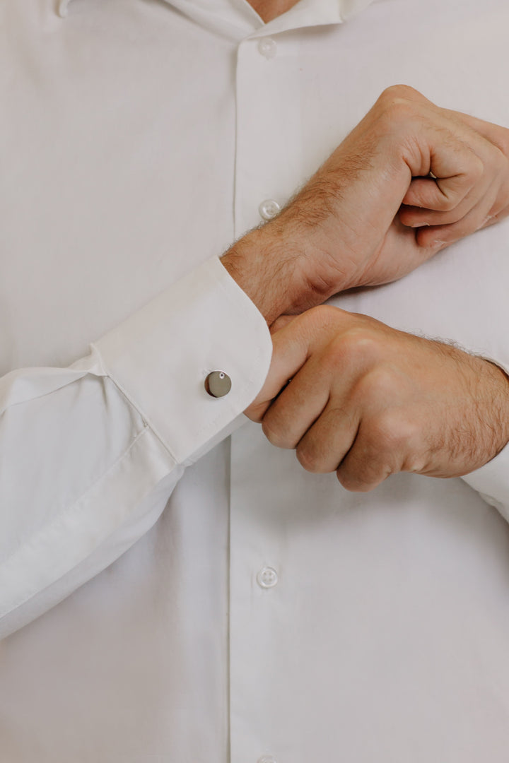 Comets Round Cufflinks in Steel and Black Diamonds UGM101N