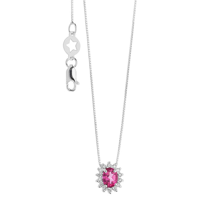 Comete ketting in goud, diamanten en ovale roze topaas GLB1581