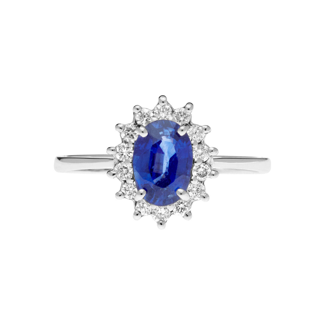 Comete-Goldring mit Diamanten und ovalem blauem Saphir ANB2569