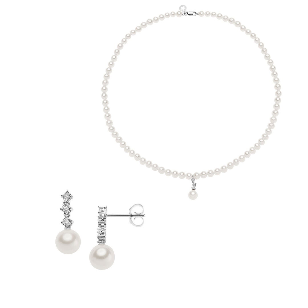 Comete choker- en pareldraadoorbellen met goud en diamanten trilogie KIT324740