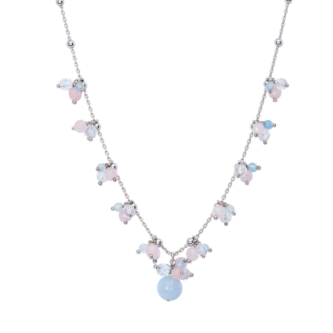 Comete Necklace 925‰ Silver with Aquamarine, Rock Crystal, colored Jade GLA273