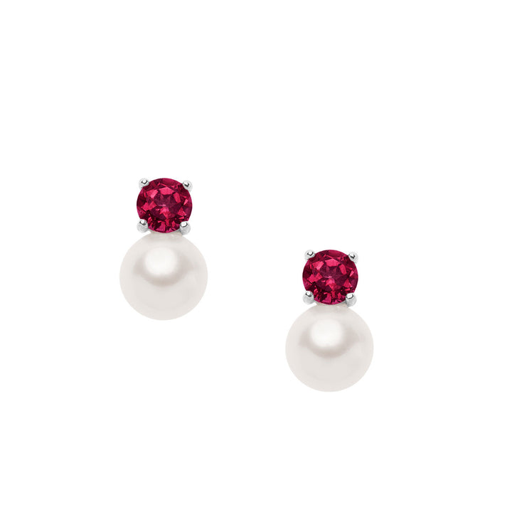 Comete Earrings in Gold, Pearls and Round Ruby ORP746