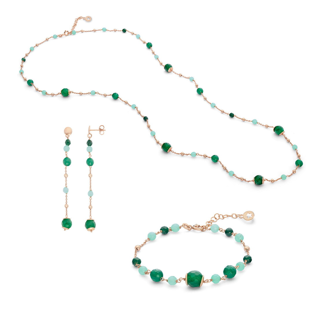 Comete Armband, Halskette und Ohrringe 925‰ Silber mit farbigem Achat, Jade und Quarz KIT270220280