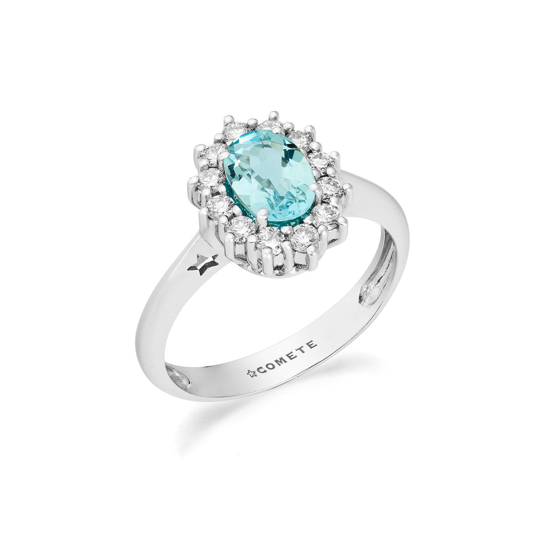 Comete-Goldring mit Diamanten und ovalem Aquamarin ANQ361