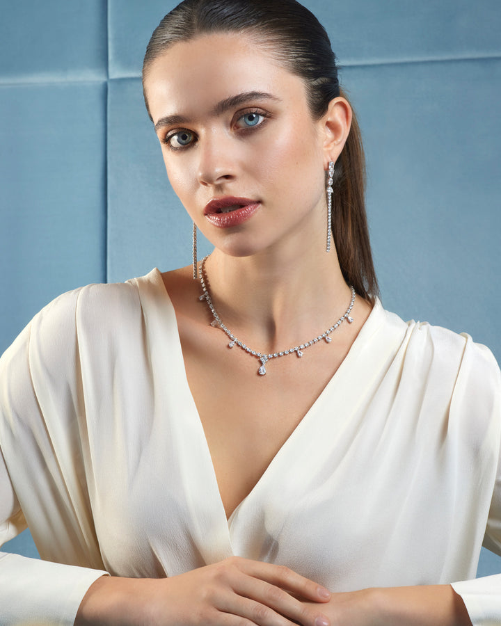 Comete Necklace in 925‰ Silver and white teardrop Zircons GLA267