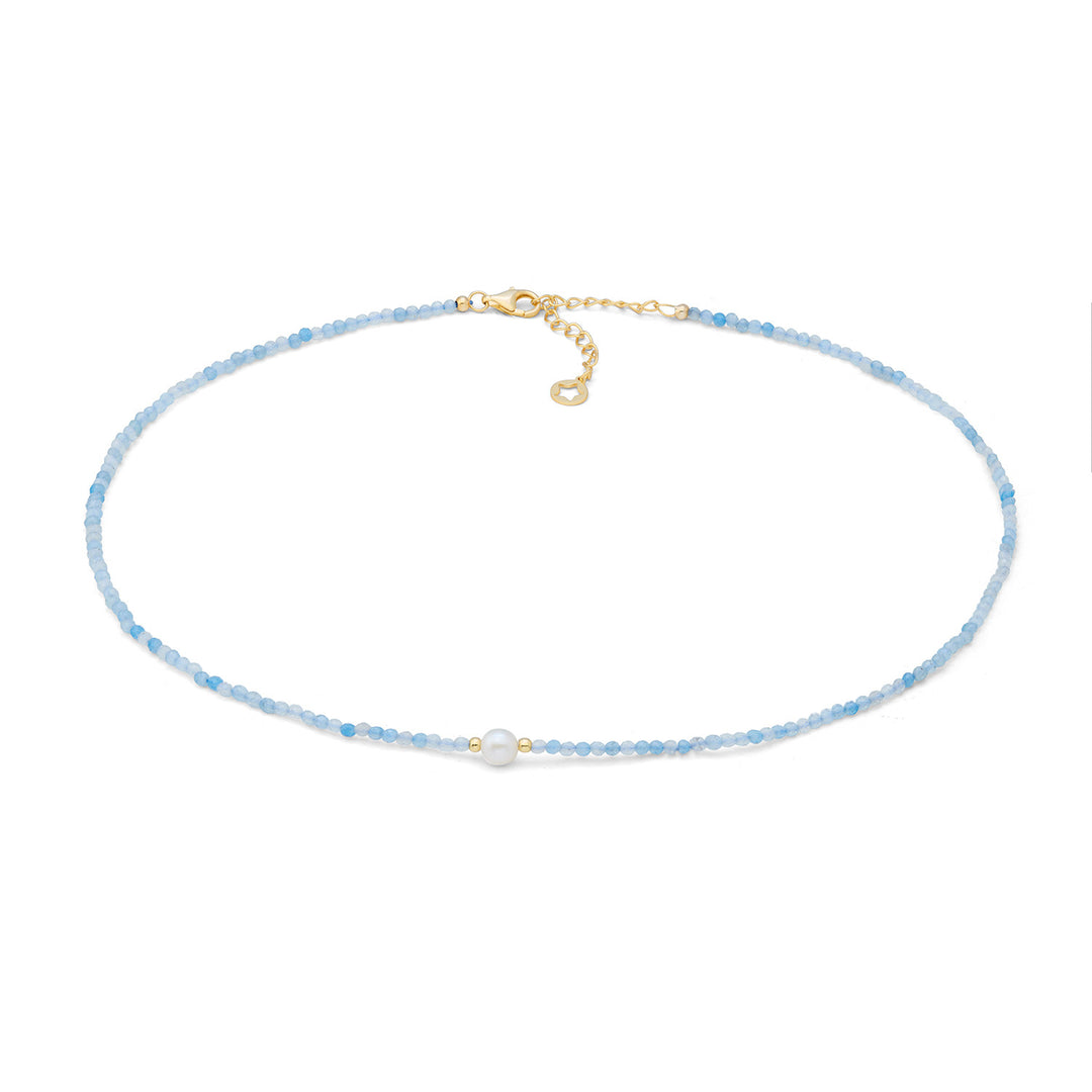 Comete-Halskette aus 925‰-Silber mit Aquamarin und Perle GLA298