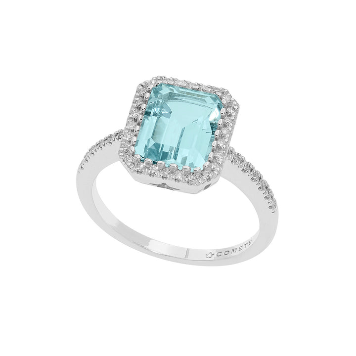 Comete Gold Ring with Diamonds and Octagonal Aquamarine ANQ339