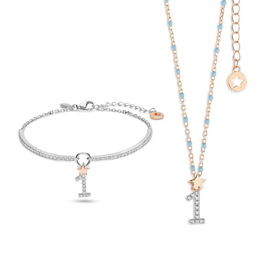 Comete Halskette und Armband in Silber Nummer 1 KIT199203