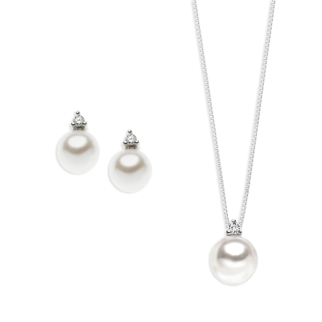 Comete ketting en oorbellen Light Point Pearl in goud en diamant KIT434545