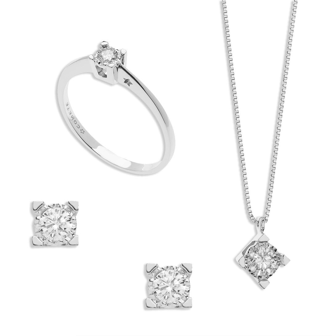Comete Solitaire, Halskette und Ohrringe aus Gold und Diamant KIT153525981004