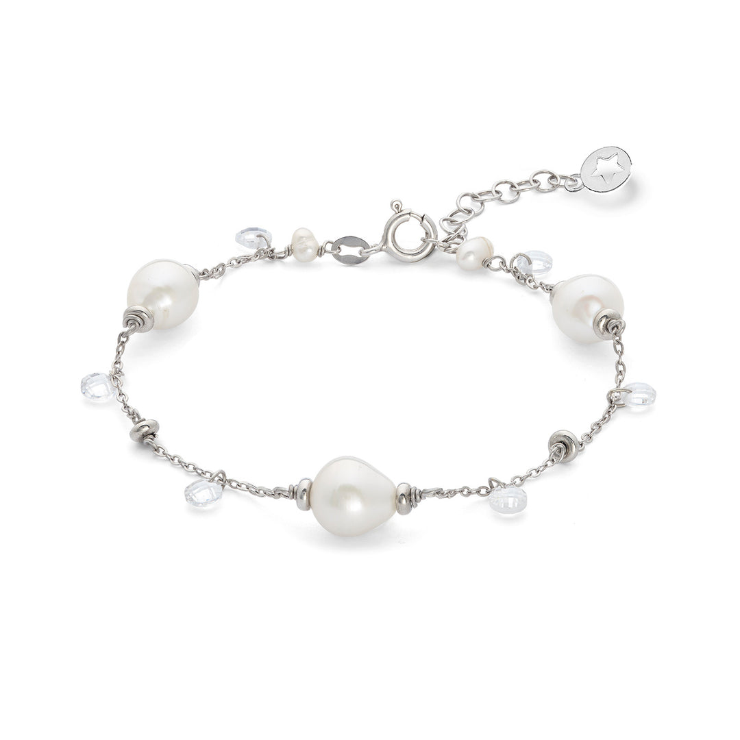 Comete 925‰ Silver Bracelet with Acquadolce Pearls and white crystals BRA276