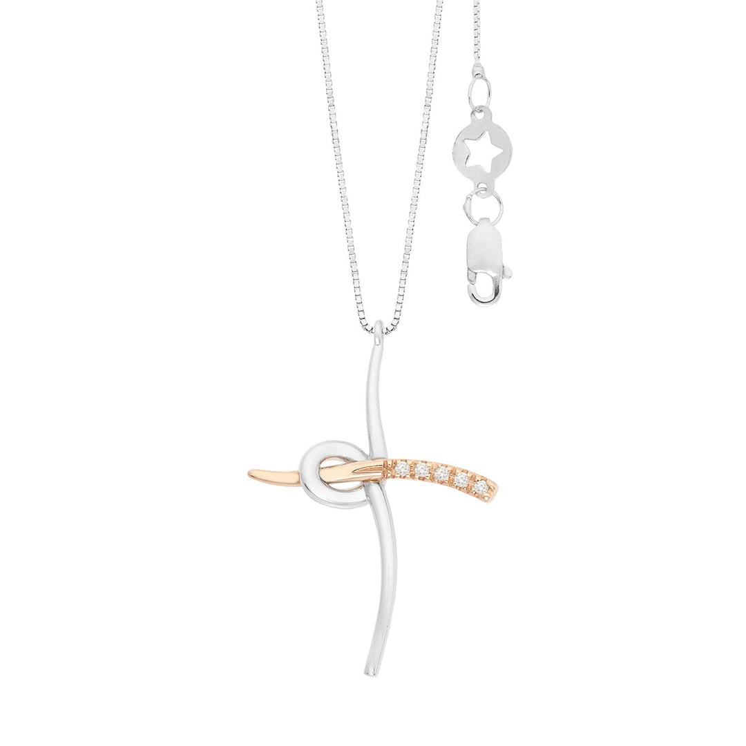 Comete kruisketting in 750‰ wit- en roségoud en witte diamanten GLB1712