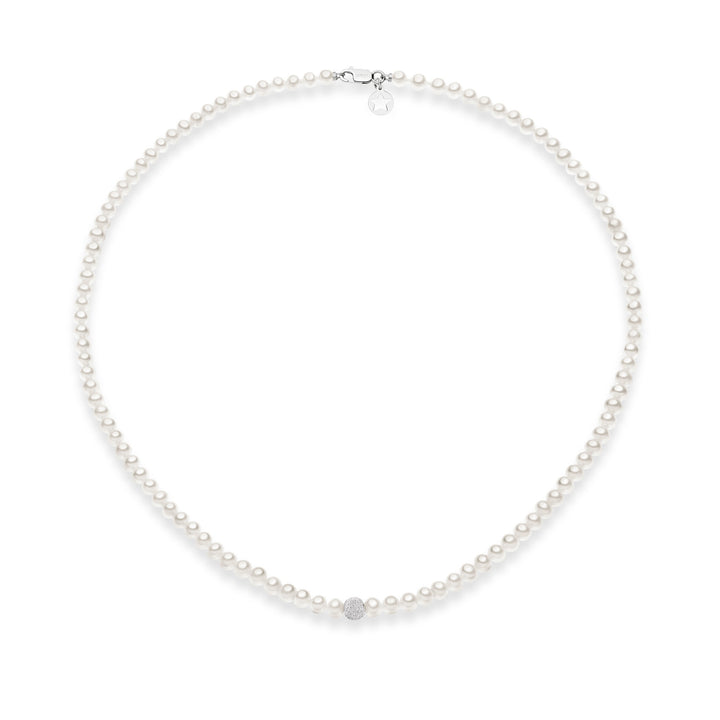 Comete Freshwater Pearl Necklace in Gold and Diamond Sphere FWQ196B