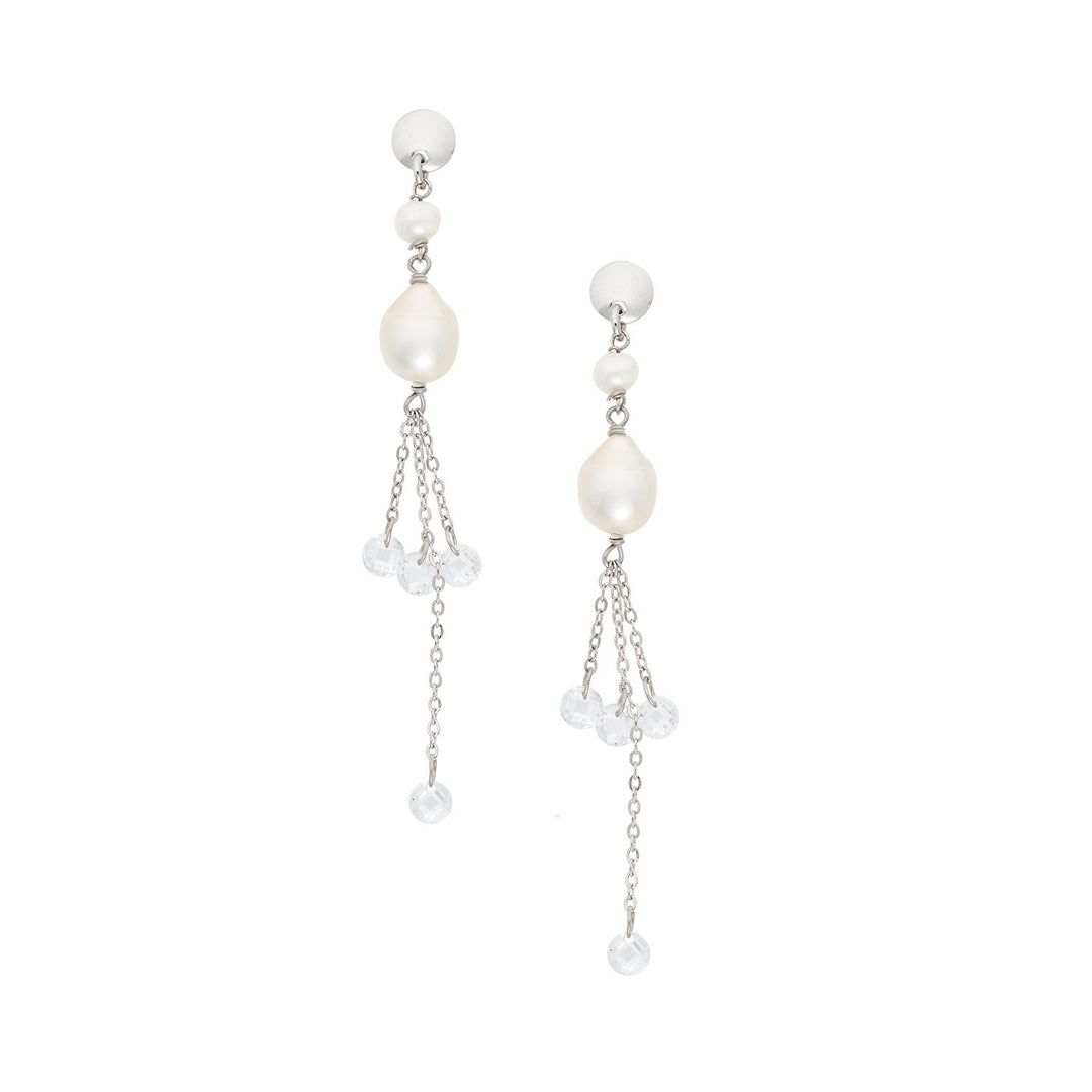 Comete Earrings in 925‰ Silver with Acquadolce Pearls and white crystals ORA229