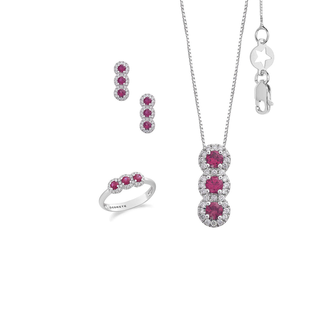 Comete-Ring, Halskette und Ohrringe Trilogie mit Rubinen in Gold und weißen Diamanten KIT169527281138