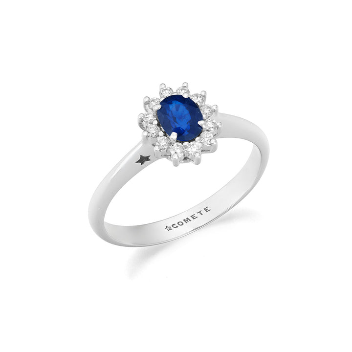 Comete Witgouden ring met diamanten en ovale saffier ANB2744