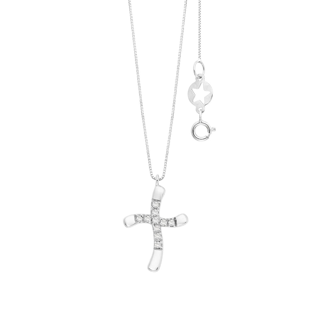 Comete kruisketting in 750‰ witgoud en witte diamanten GLB1710