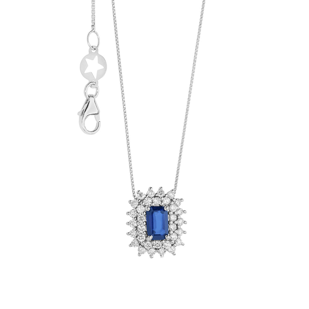 Comets Necklace in Gold, Diamonds and Octagonal Sapphire GLB1603