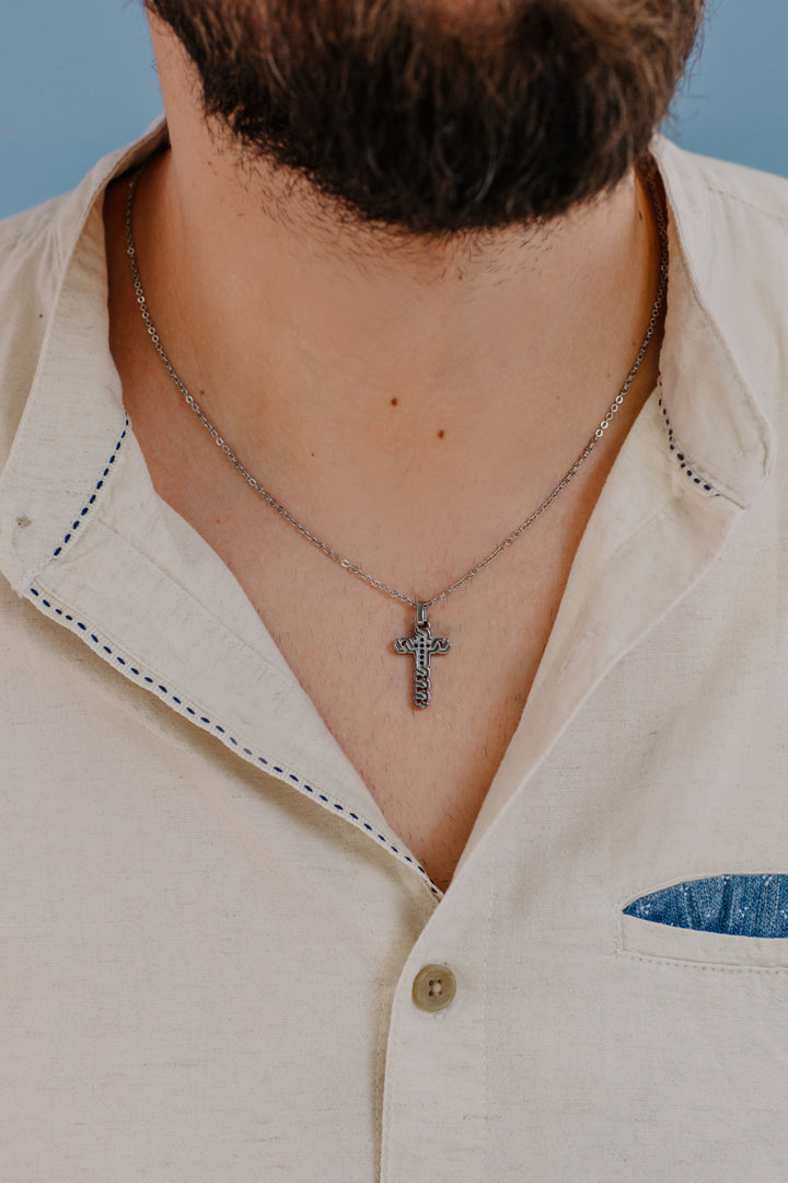 Comete Chokerketting Kruis van staal en zirkonen UGL702