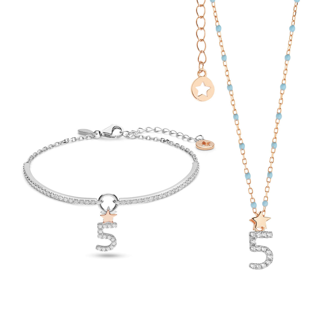 Comete ketting en armband in zilver nummer 5 KIT203207