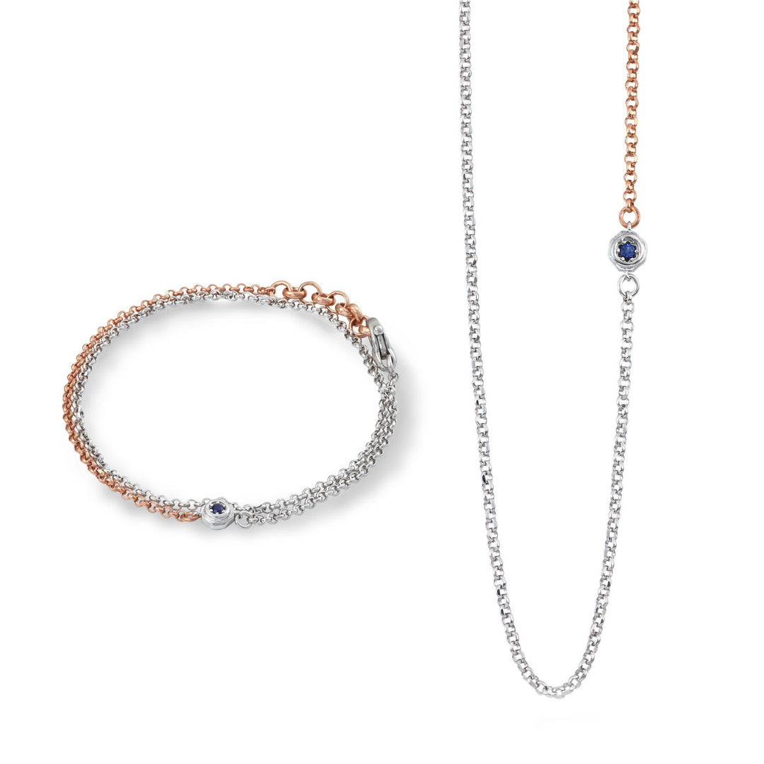 Comete Bluestar ketting en armband in glanzend en rosé zilver, blauw en wit zirkoon KIT7111044